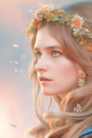 Hippy Girl Portrait in Art Nouveau Style