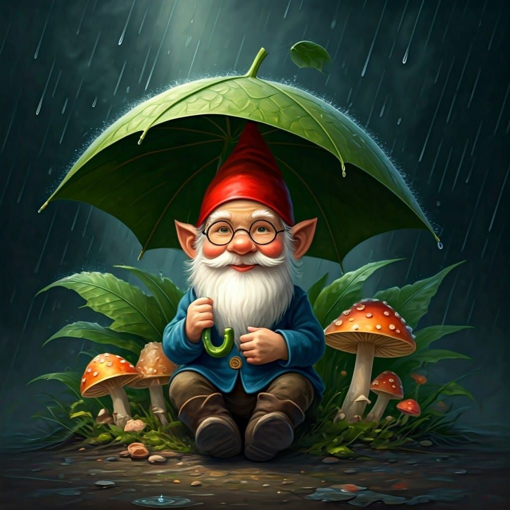 Whimsical Gnome in Fairytale Oil Painting