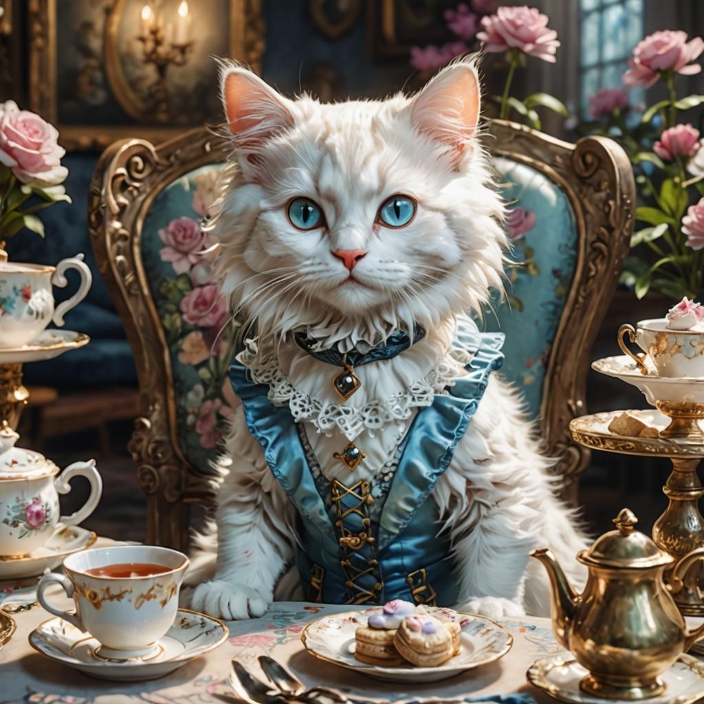 Alice in Wonderland Kitten Tea Party Illustration