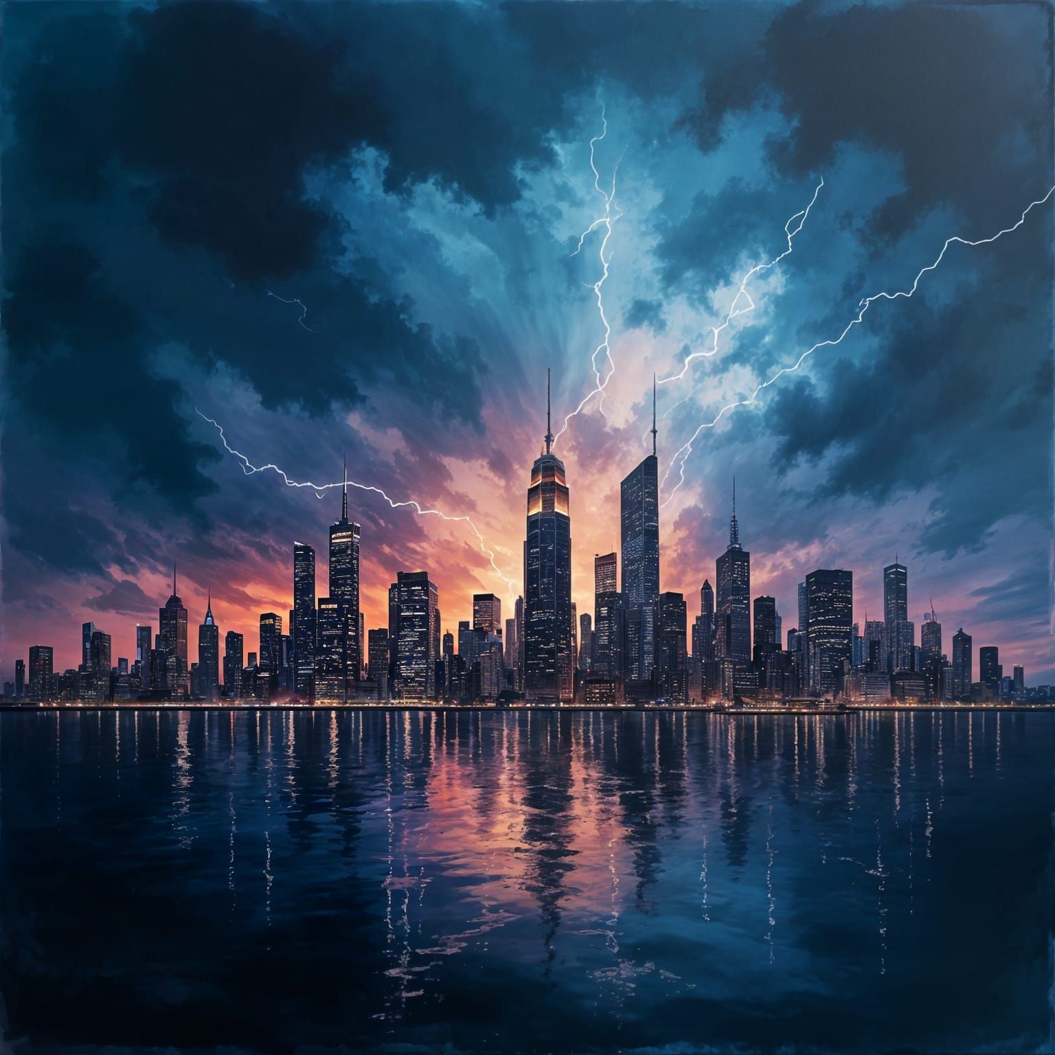 Cityscape in Alcohol Ink Art Style