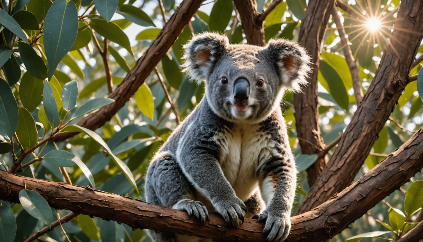Koala Munching Leaves at Sunrise: Hyperrealistic Splash Art