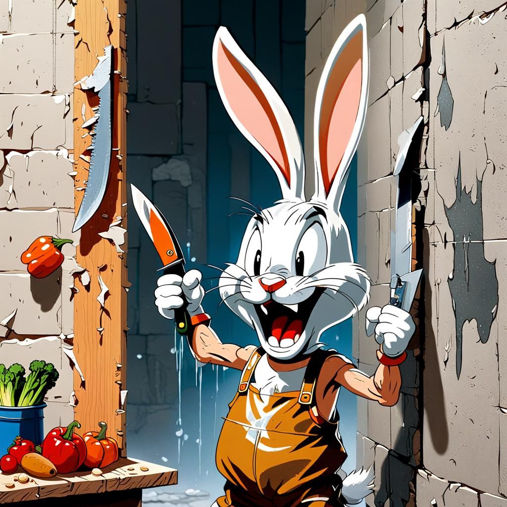 Distressed Bugs Bunny and Elmer Fudd Scene
