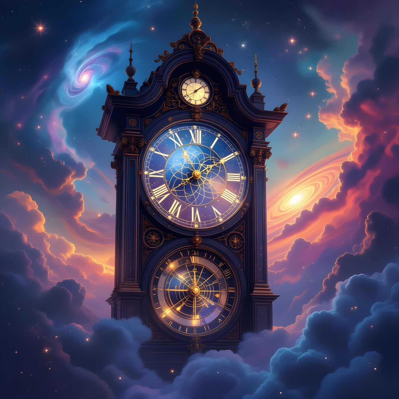 Ethereal Astral Clocktower Amidst Cosmic Nebulae