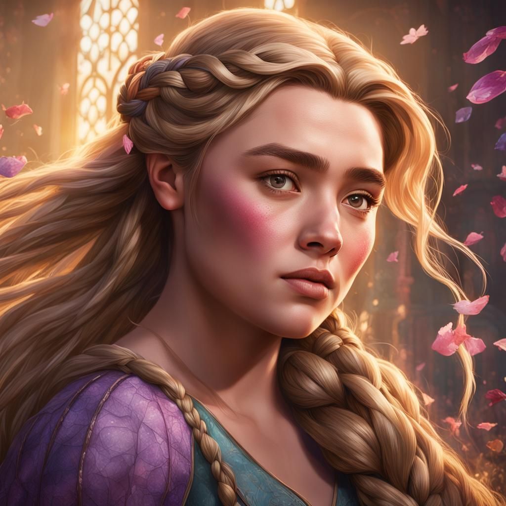 Florence Pugh as Rapunzel: Art Nouveau Portrait