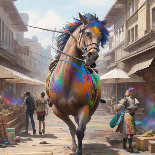 Bustling Marketplace: Detailed Pencil Sketch in Color