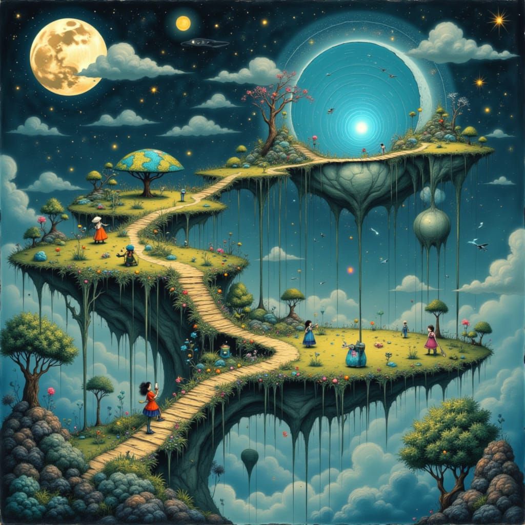 Whimsical Floating Islands in Dreamlike Fantasy Landscape