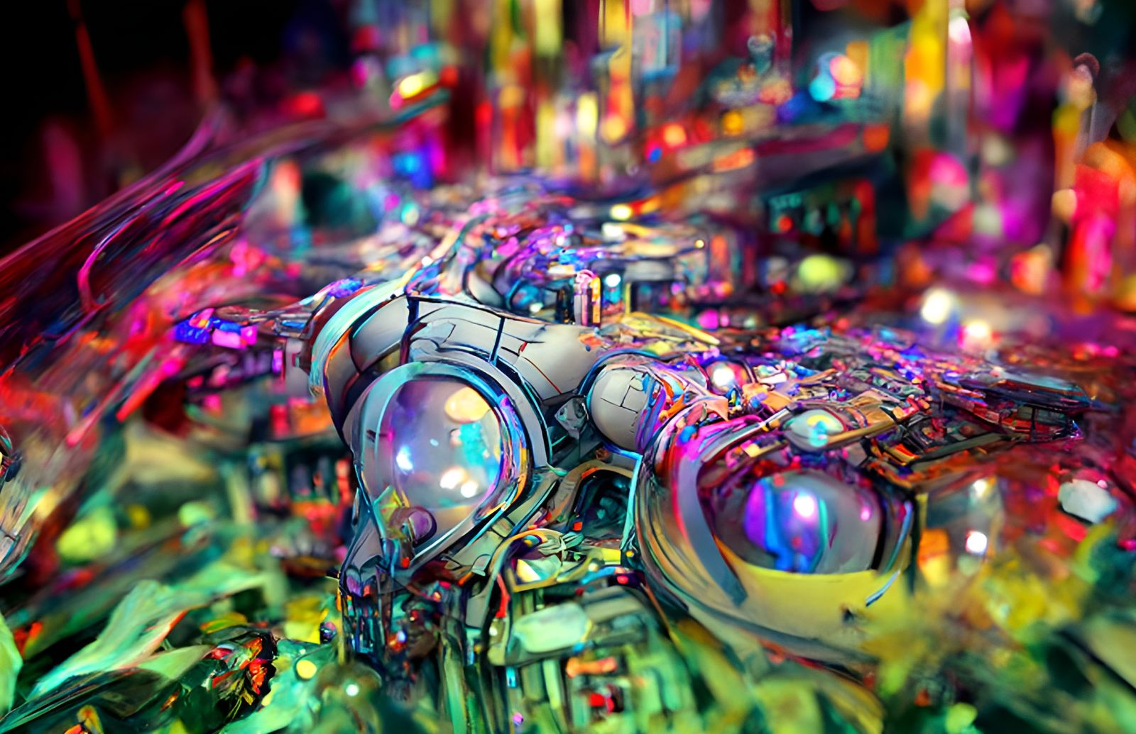 Psychedelic Pinball Arcade Dreamscape in Watercolor Style