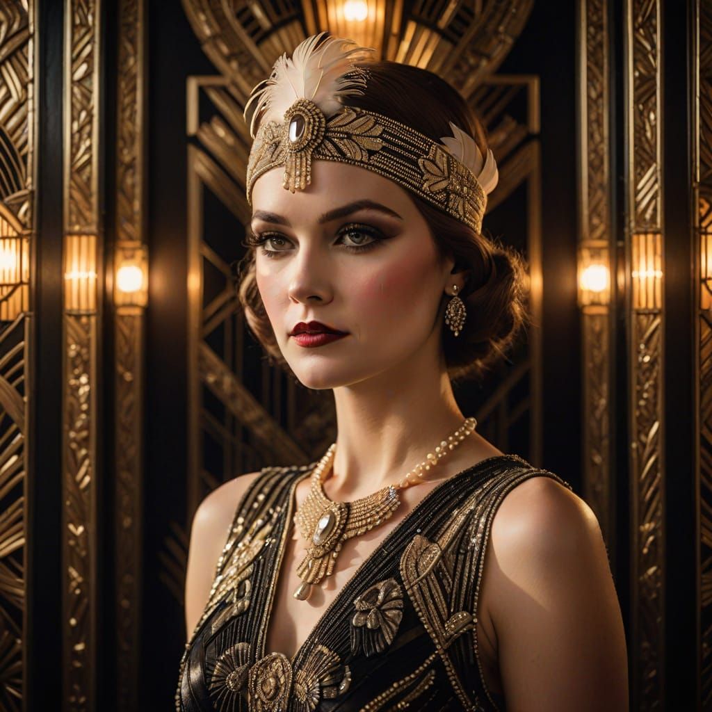 Glamorous Art Deco Portrait in Vintage Photography Style