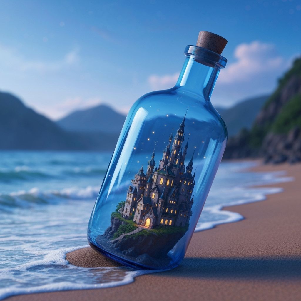 Fantasy City Inside Sapphire Bottle on Beach