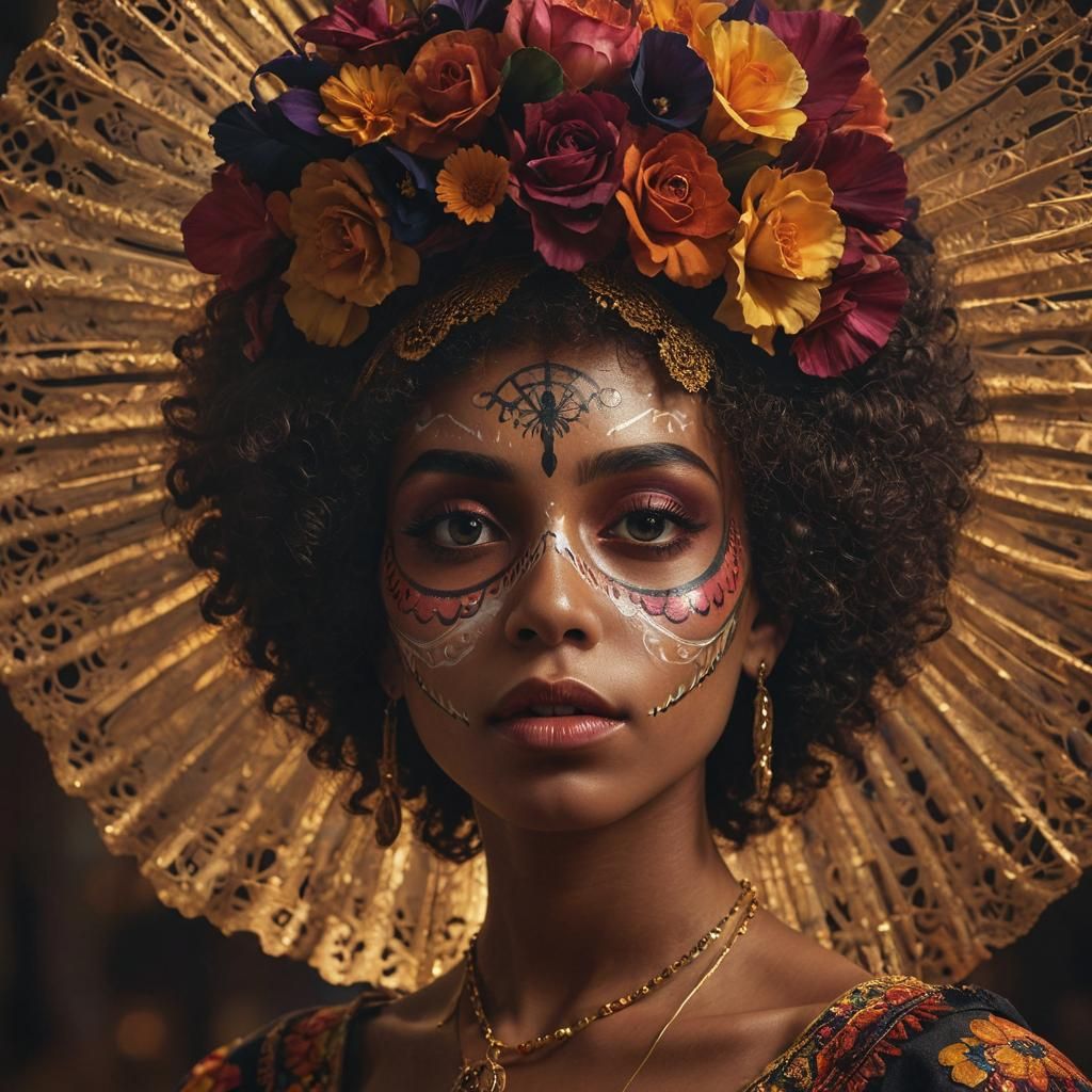 African Woman as Catrina in Hyperrealistic Concept Art