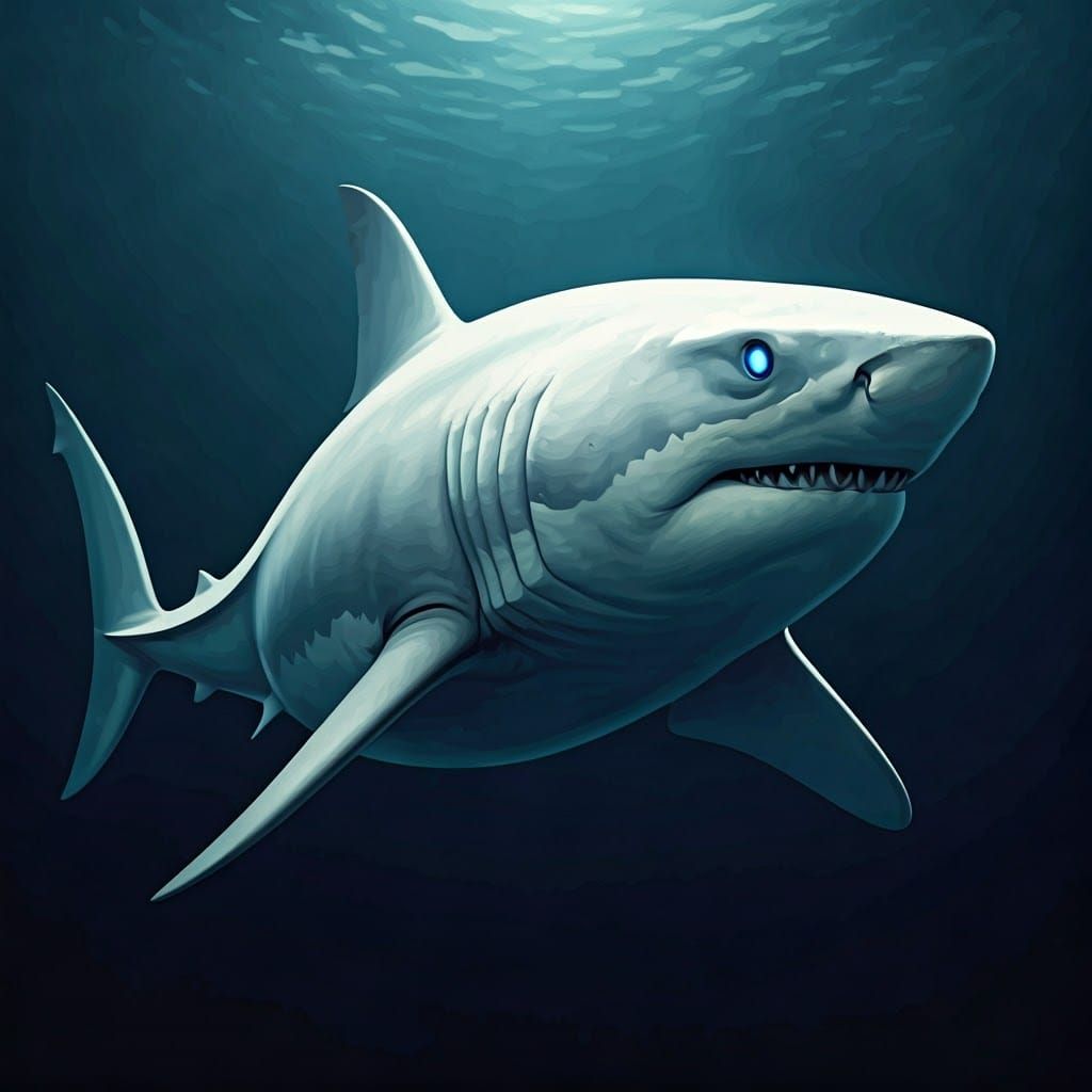 Glowing Albino Megalodon Shark in Dynamic Comic Book Art