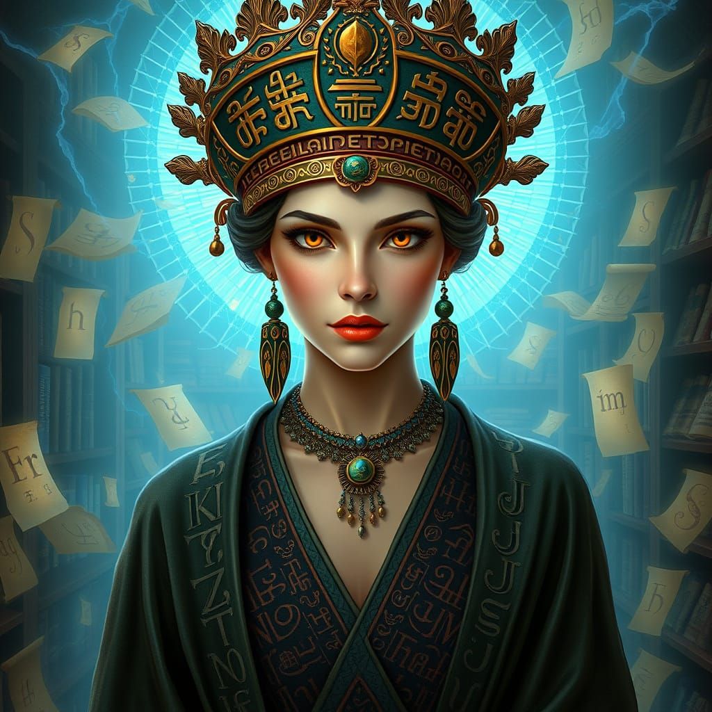 Regal Woman with Golden Eyes in Art Nouveau Style