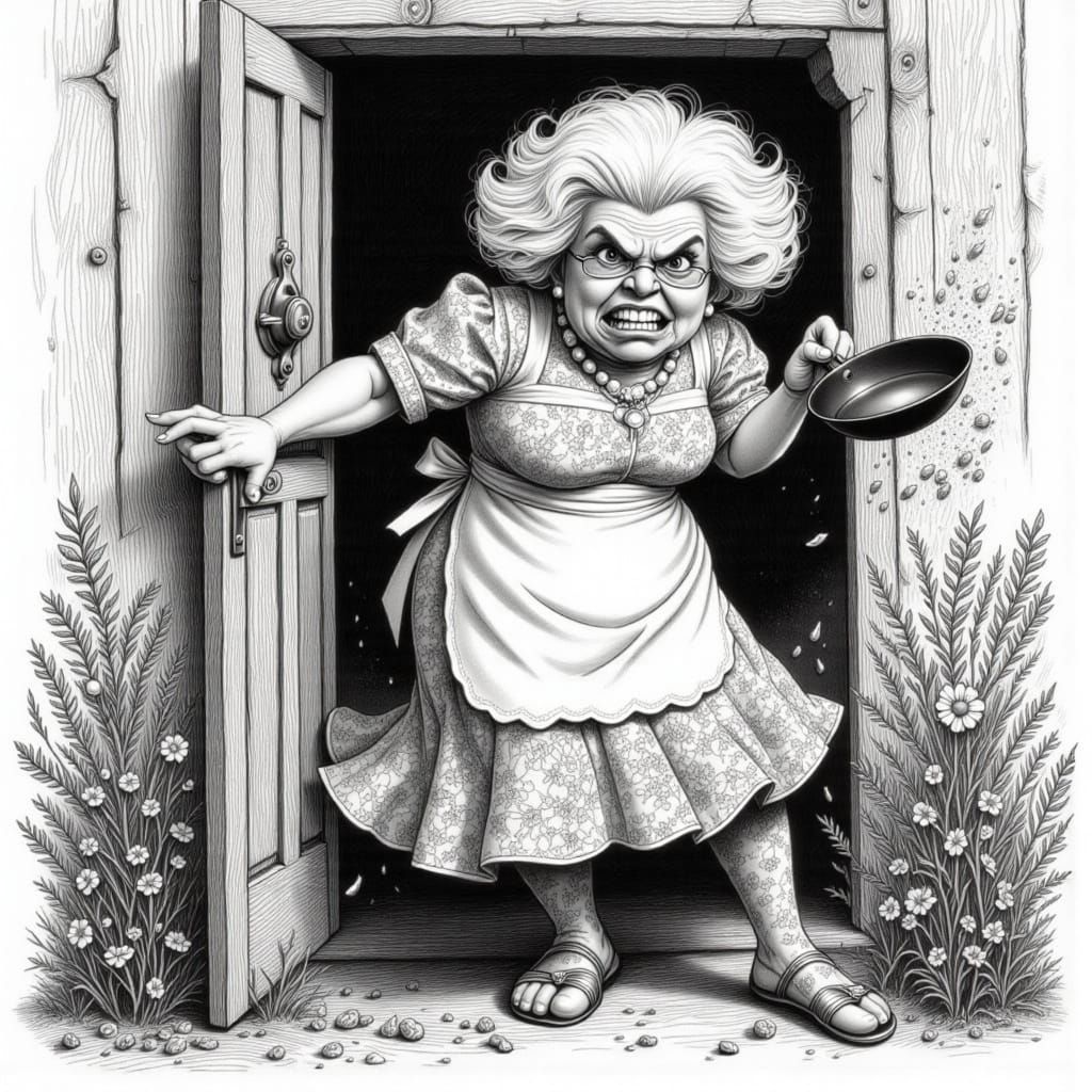 Angry Meemaw in a Pencil Sketch Fury