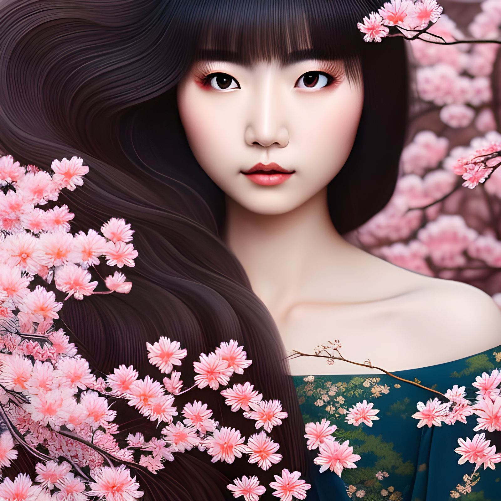 Japanese Girl Portrait with Cherry Blossoms