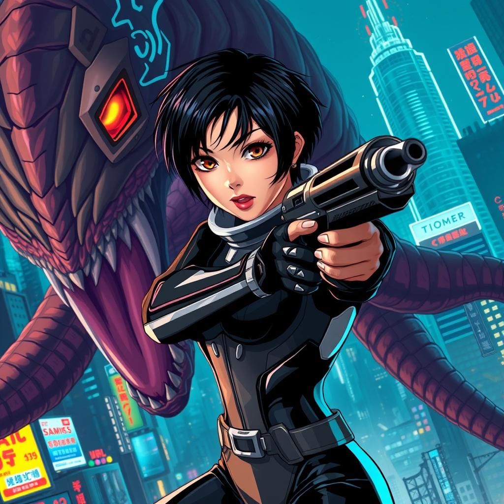 Thai Woman Battles Tentacle Monster in Manga Style