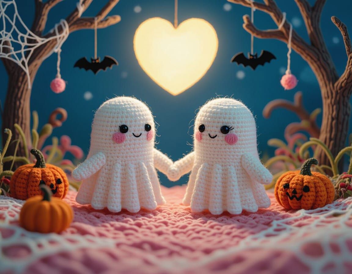 Ghost Couple Diorama Under Heart Moon