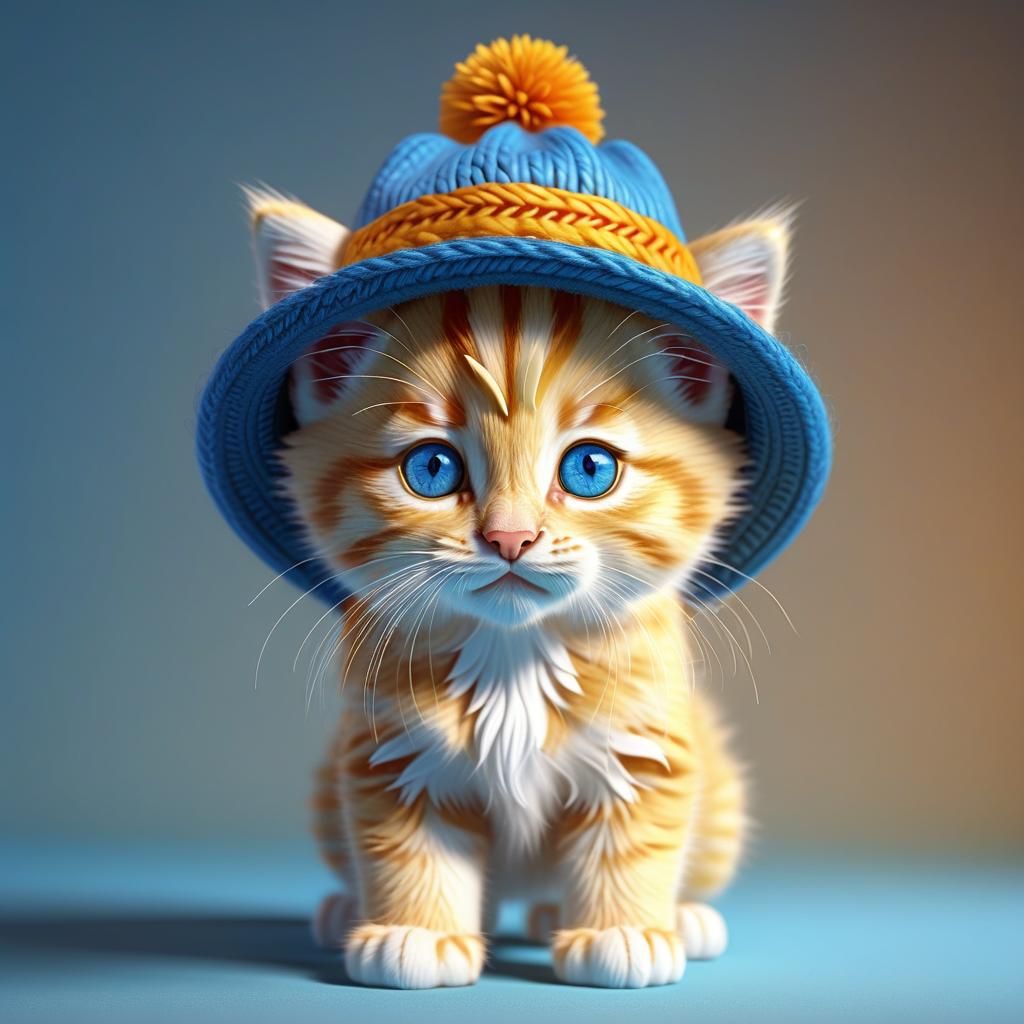 Cute Golden Kitten with Blue Eyes in 3D Art