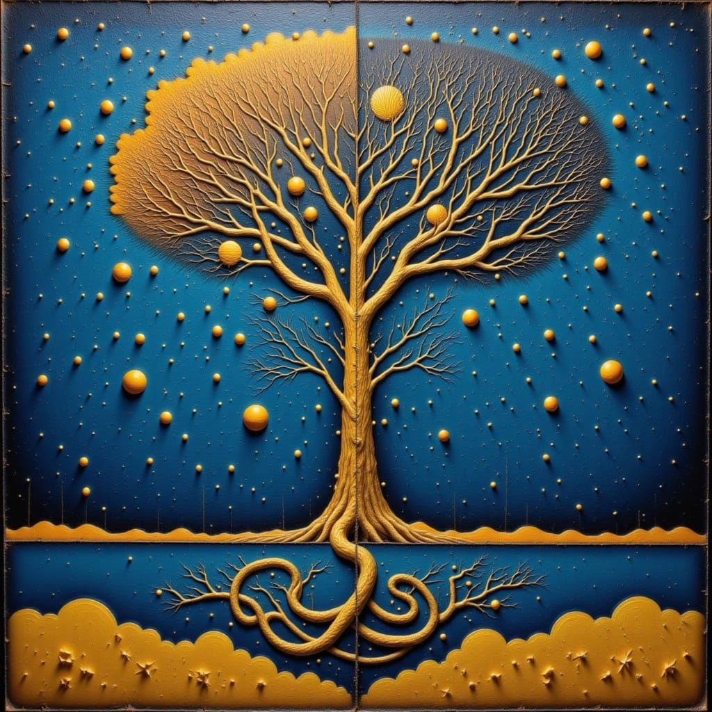 Surreal Gouache Painting of the Tree of Knowledge