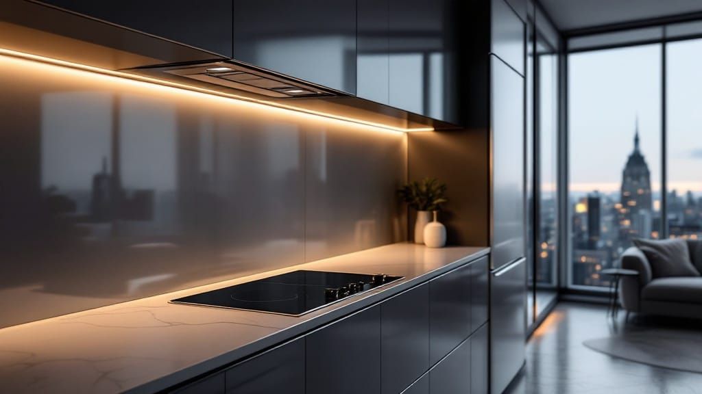 Luxurious Modern Kitchen with Dark Grey Cabinets and Inducti...