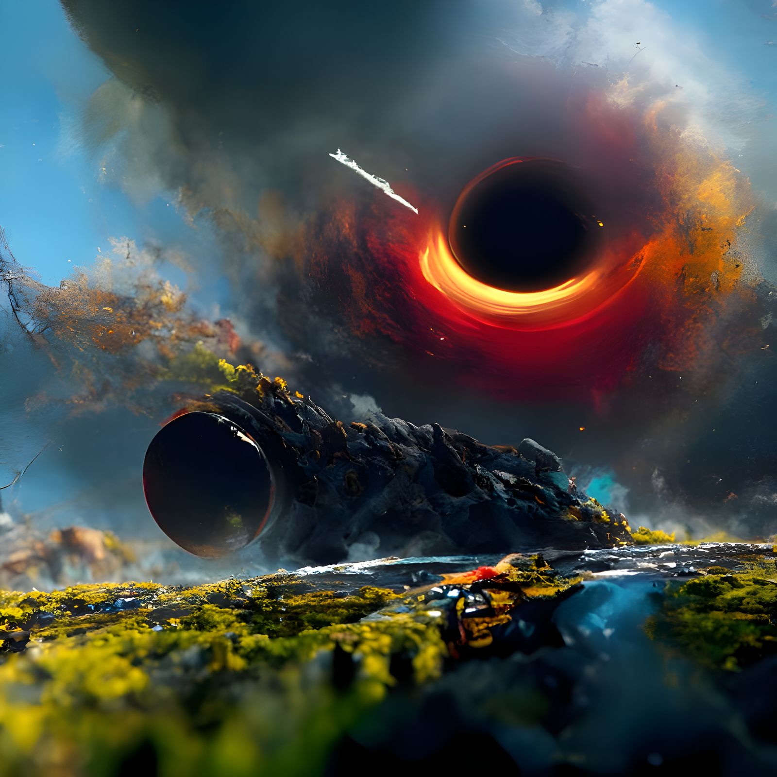 The earth slowly crosses Roche's Limit and is beginning to be torn apart by a huge black hole ver 2.0