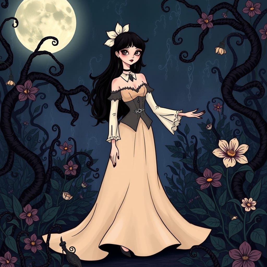 Mystical Moonlit Garden Portrait in Gothic Style