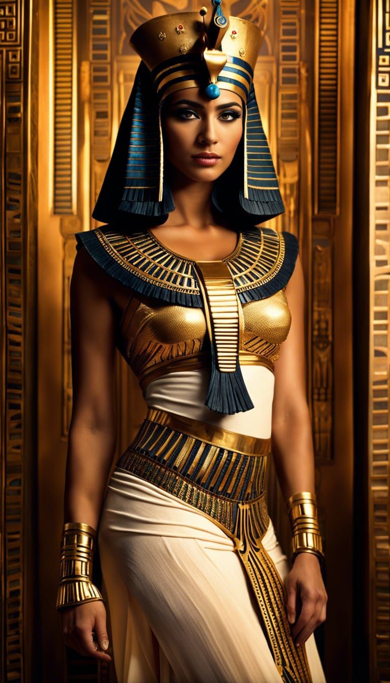 Majestic Queen Cleopatra: Hyperrealistic Mixed-Media Portrai...