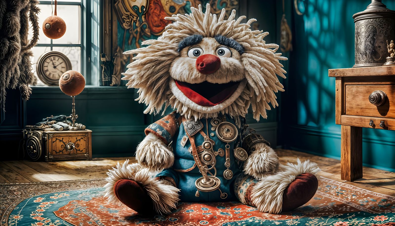 Hyperrealistic Plush Toy in Whimsical Artist's Studio