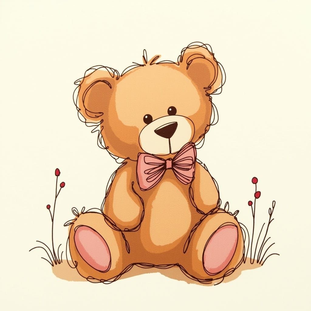 Whimsical Teddy Bear Illustration in Watercolor Style