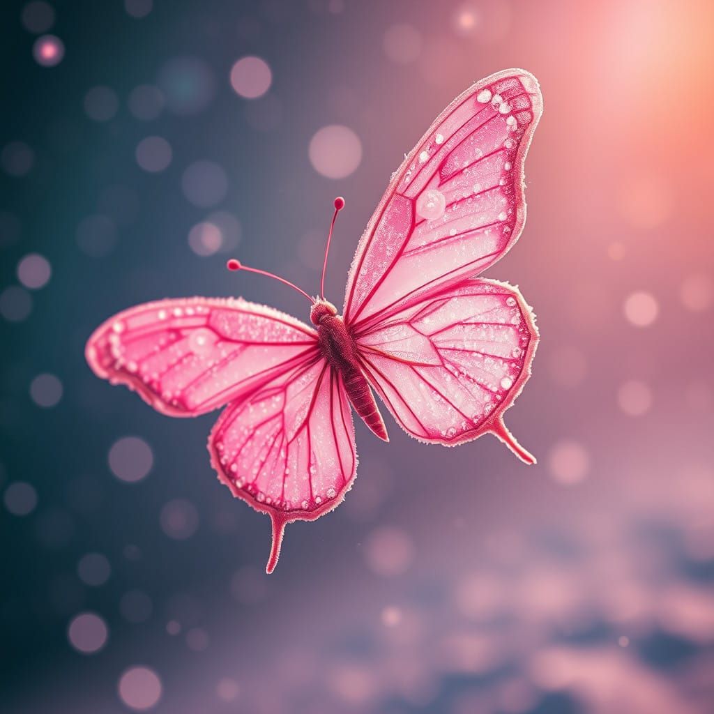 Ethereal Pink Butterfly in a Dreamy Night Sky