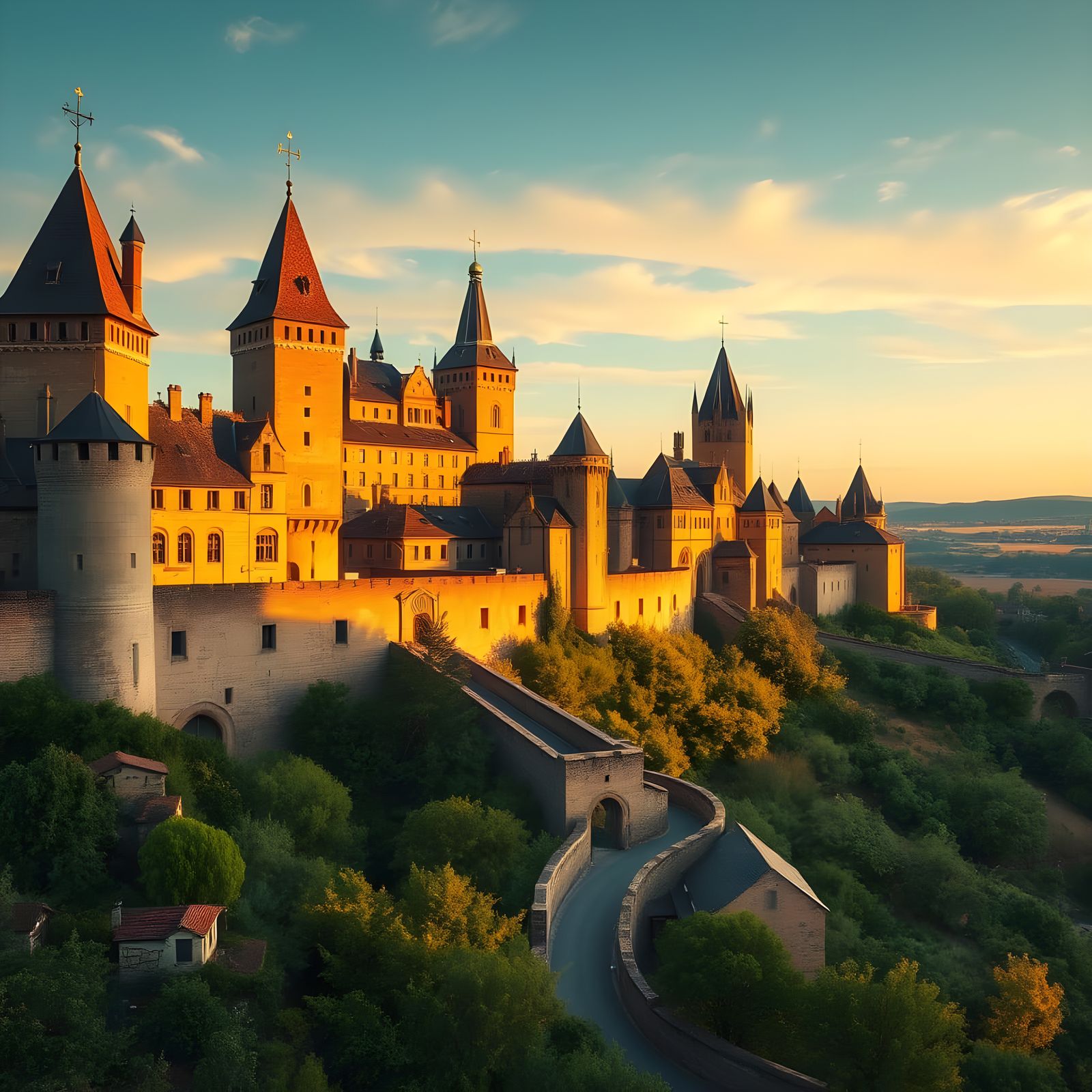 Medieval Carcassonne Cityscape at Golden Hour