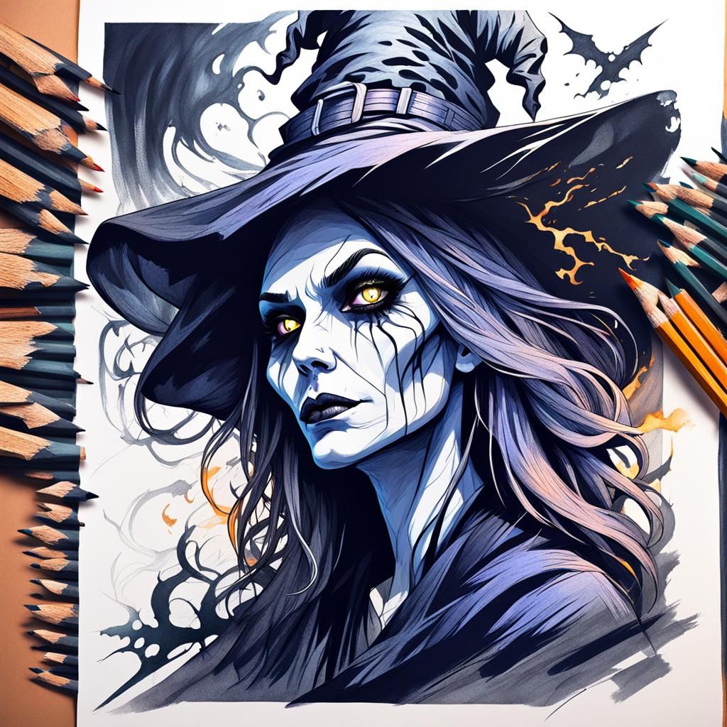 Drawing of a Beautiful Witch