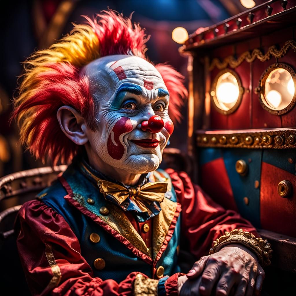 Gnome Clown Portrait in Ornate Circus Wagon