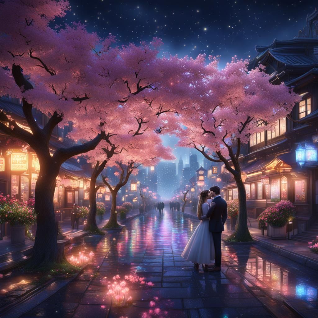 Romantic City Proposal Under Sakura Trees
