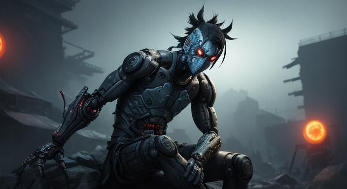 Cyberpunk Robotic Ninja in Japanese Borderlands Style