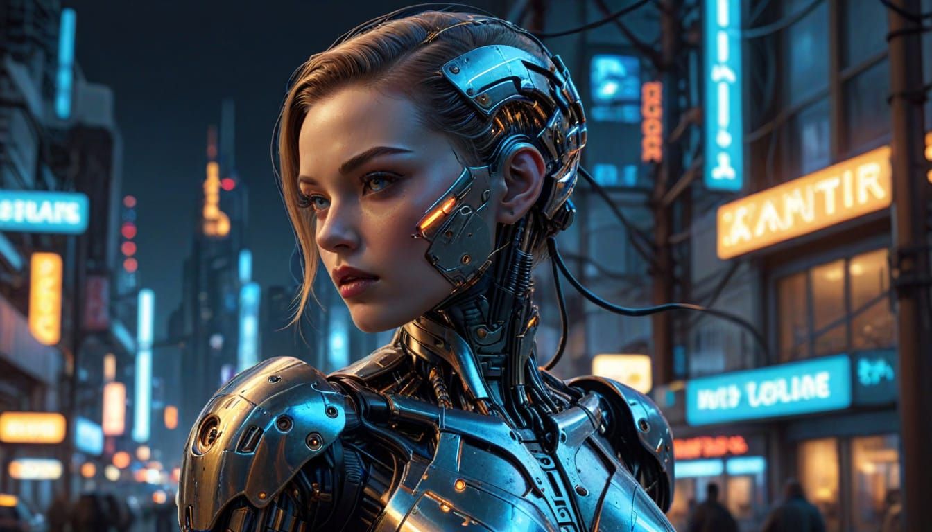 Cyberpunk Android Pinup: Hyperrealistic Digital Art