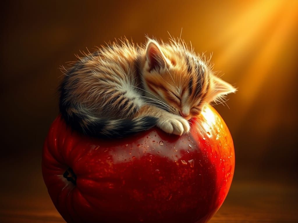 Kitten's Nap on Apple: Dutch Masters Style