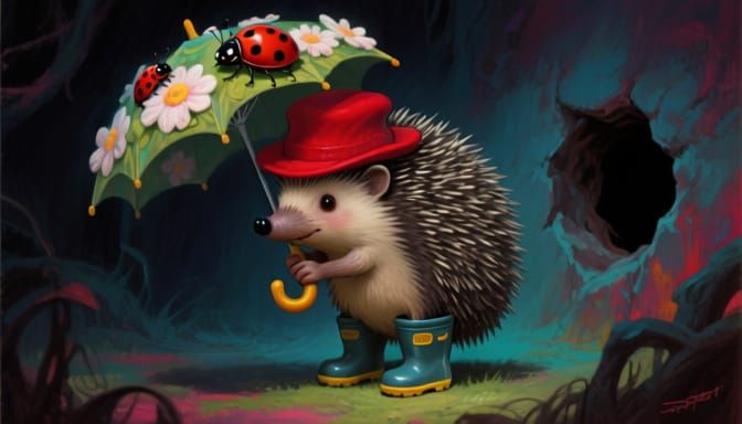 Whimsical Rubber Hedgehog in Crimson Hat Bows Affectionately