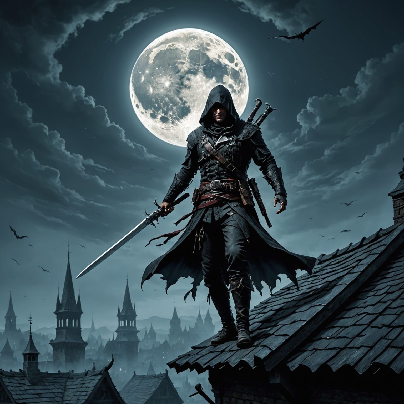 Assassin Silhouetted Under the Full Moon