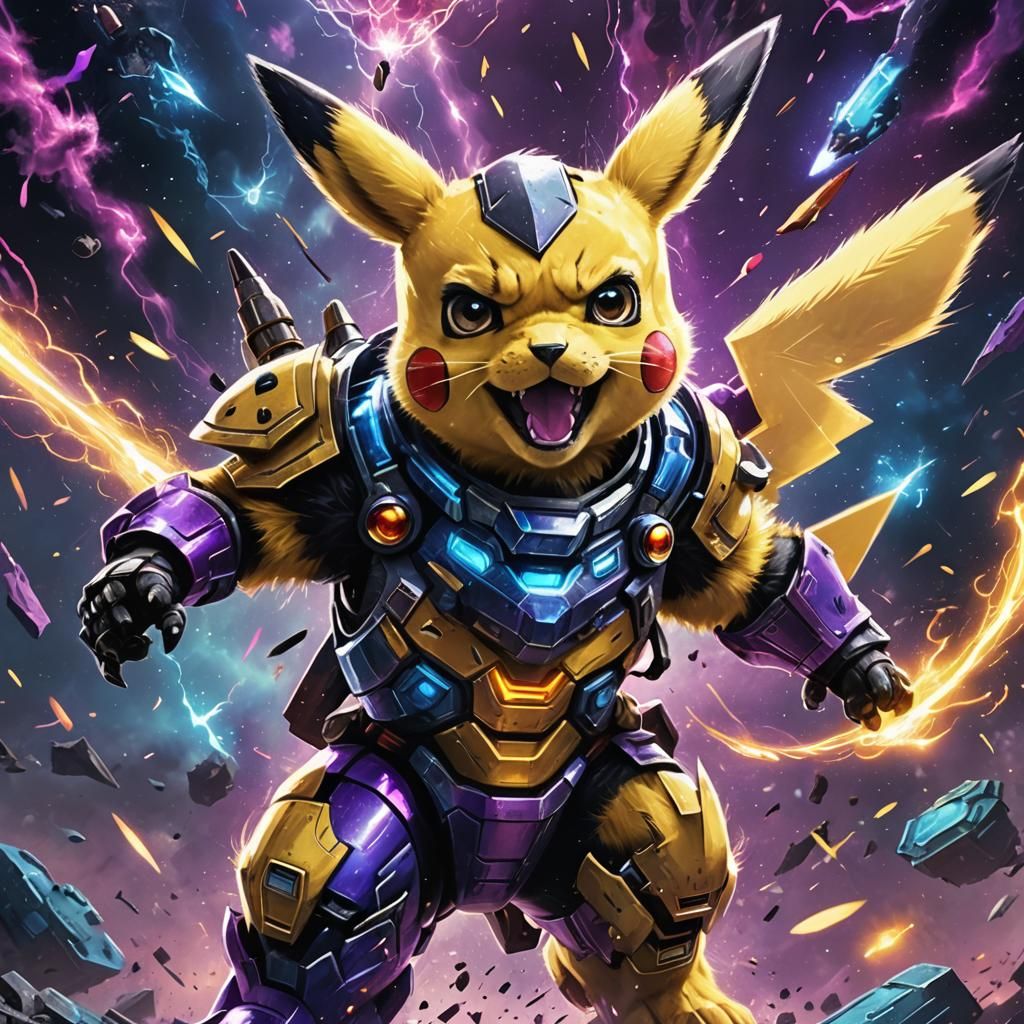 Armored Zeraora and Pikachu Battle in Space