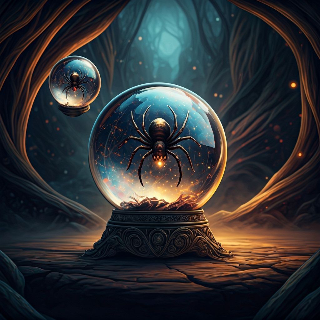 Mystical Crystal Balls with Spiders in Fantasy Art Style