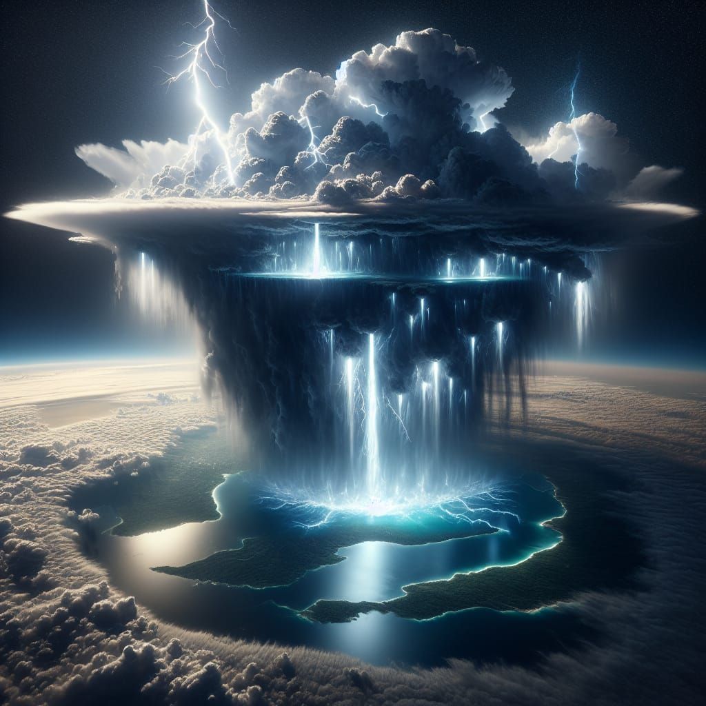 Majestic Storm Cloud with Waterfall Lake Fantasy
