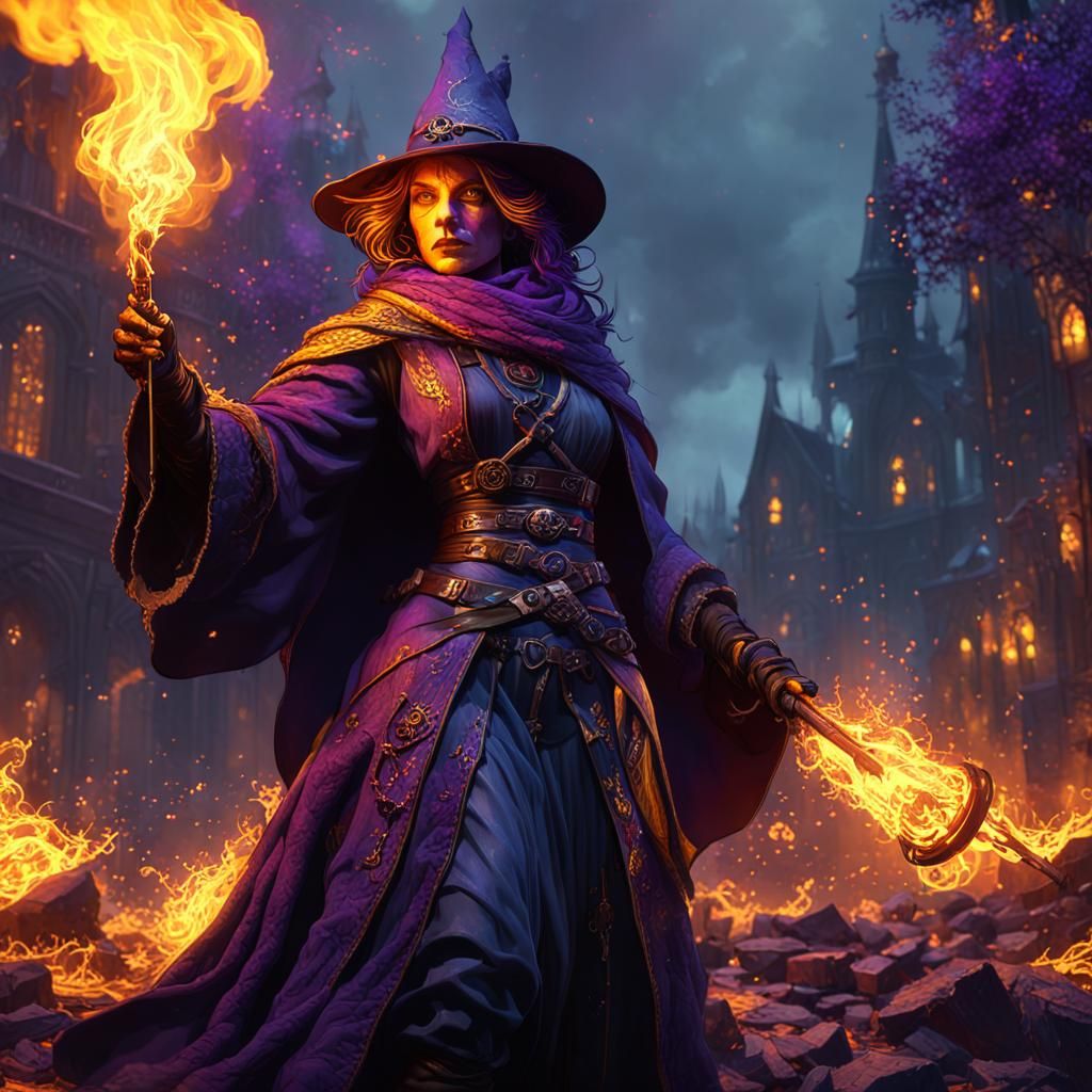 Anarchist Witch Burning in Dark Fantasy Style