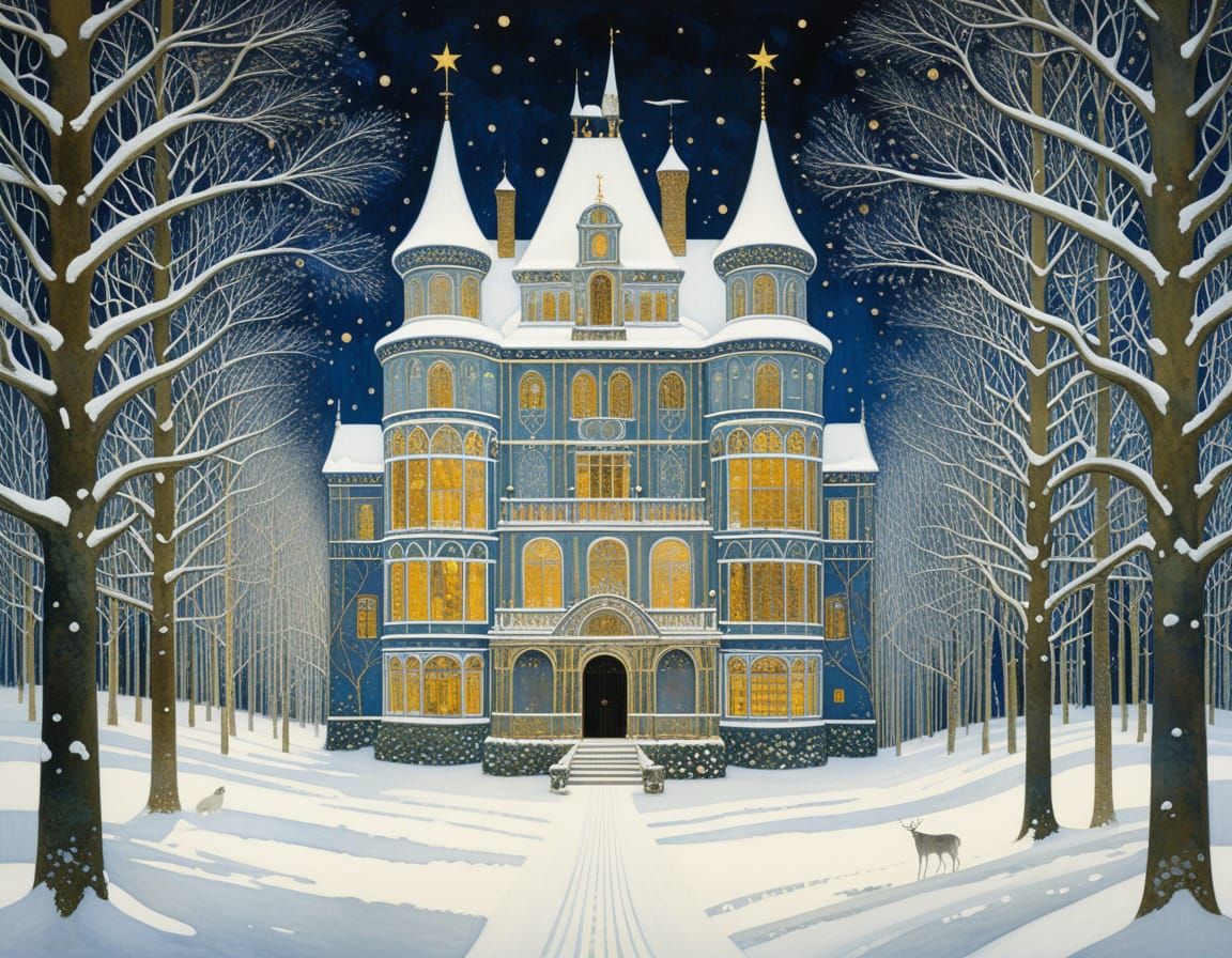 Ethereal Winter Scene in Intricate Art Nouveau Style