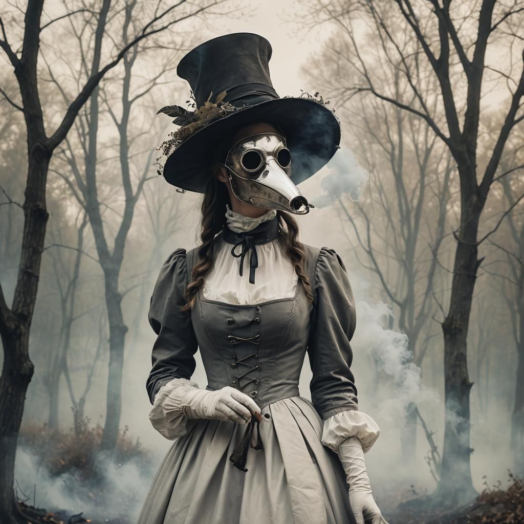 Ethereal Banshee Smoke Portrait with Plague Doctor