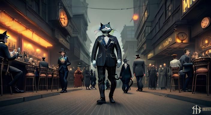 Anthropomorphic Cat in Pinstripe Suit, 1930s Style
