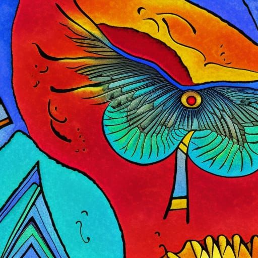 Winged Centaur Flies Above City in Abstract Style