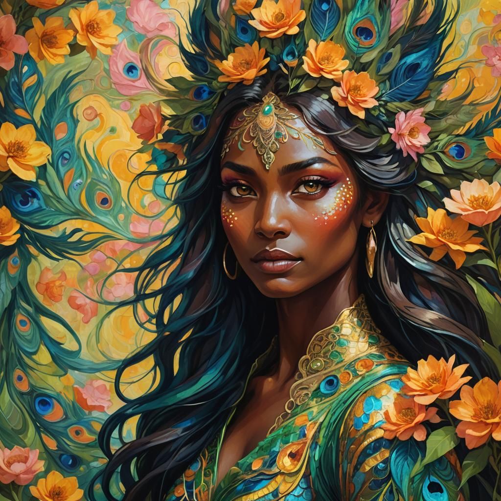 Dragon Peacock Woman in Abstract Expressionism