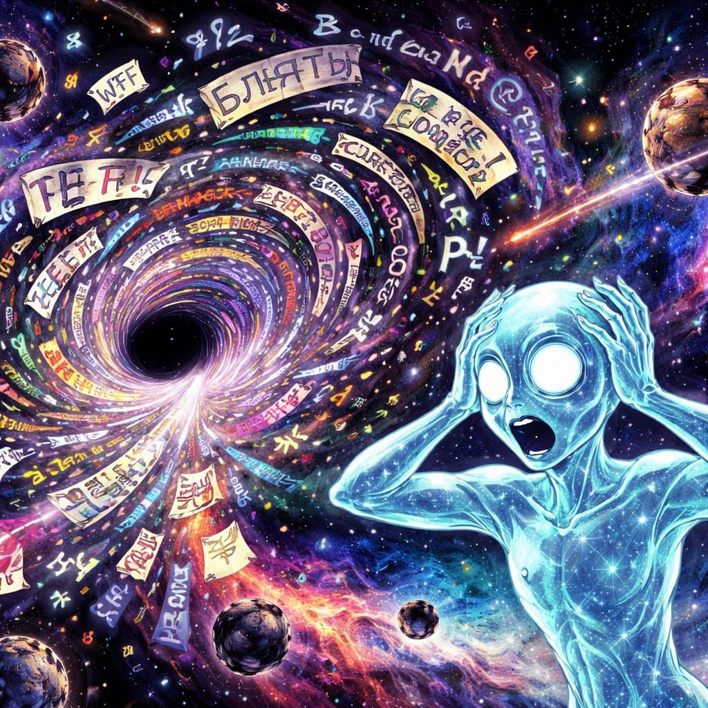 Cosmic Vortex of Words in Comic Book Style