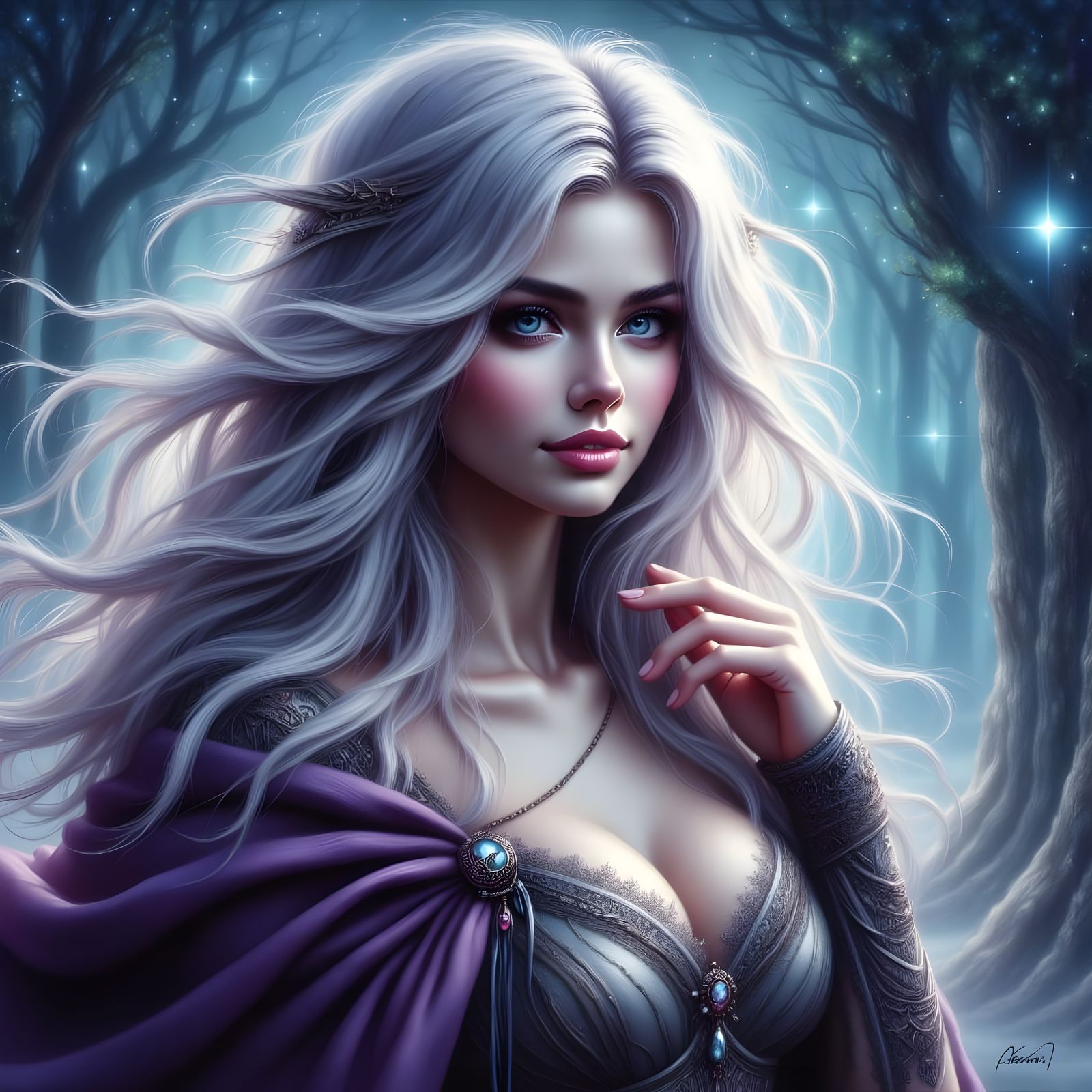 Norse Goddess in Elegant Violet Cape