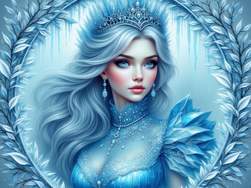 Anime Ice Queen Frozen in a Mirror